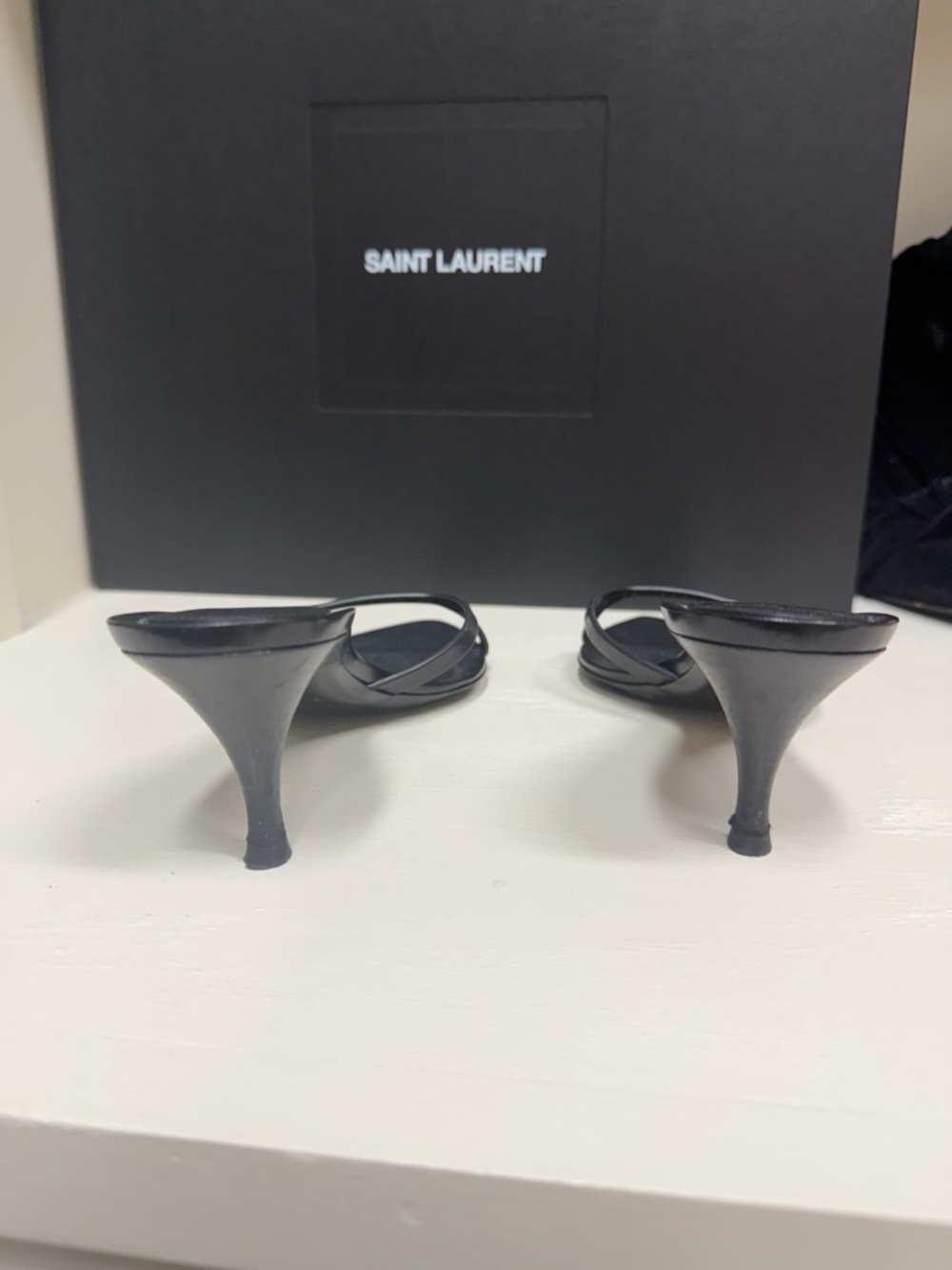 Saint Laurent Black Pointed Slide Heels with Double Strap - Picture 9 of 9